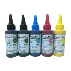 5 x 100ml Bottles of Canon Compatible Archival CMYKK Dye Ink with Pigment Black.