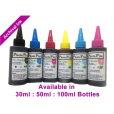 6 x bottle set of PhotoPlus Archival ink, CMYKLcLm, Compatible with Canon printers - 30ml, 50ml & 100ml.