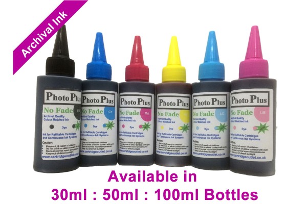6 x bottle set of PhotoPlus Archival ink, CMYKLcLm, Compatible with Canon printers - 30ml, 50ml & 100ml.