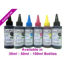 6 x bottle set of PhotoPlus Archival ink, inc GREY, Compatible with Canon printers - 30ml, 50ml & 100ml.