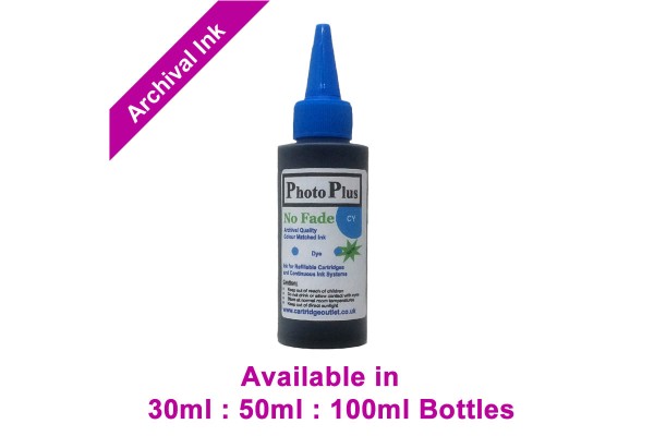PhotoPlus Cyan Archival Dye Ink Compatible with Epson printers - 30ml, 50ml & 100ml