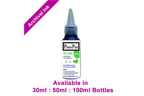 PhotoPlus Green Archival Dye Ink Compatible with Canon printers - 30ml, 50ml & 100ml