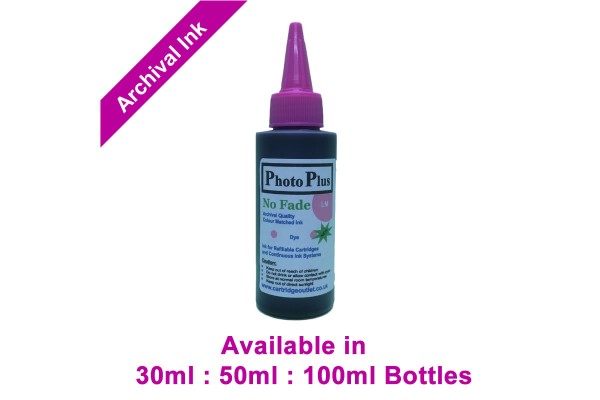 PhotoPlus Lt Magenta Archival Dye Ink Compatible with HP printers - 30ml, 50ml & 100ml.