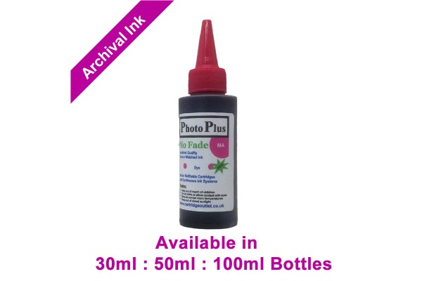 PhotoPlus Magenta Archival Dye Ink Compatible with HP printers - 30ml, 50ml & 100ml.