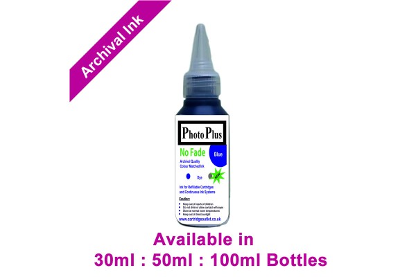 PhotoPlus Photo Blue Archival Dye Ink Compatible with Canon printers - 30ml, 50ml & 100ml