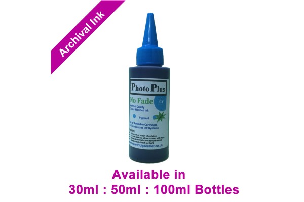 PhotoPlus Cyan Archival Pigment Ink Compatible with HP printers - 30ml, 50ml & 100ml.