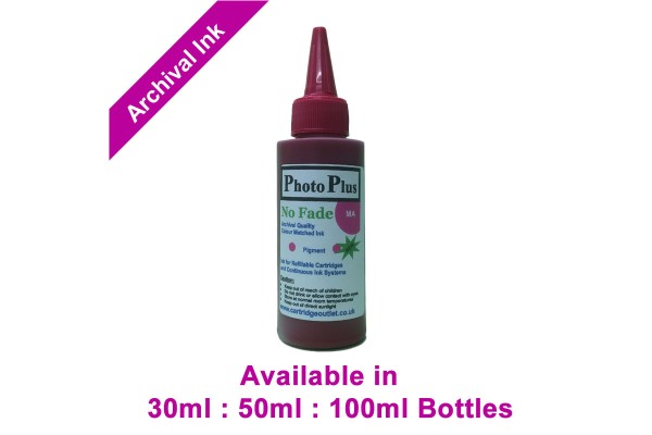 PhotoPlus Magenta Archival Pigment Ink Compatible with HP printers - 30ml, 50ml & 100ml.