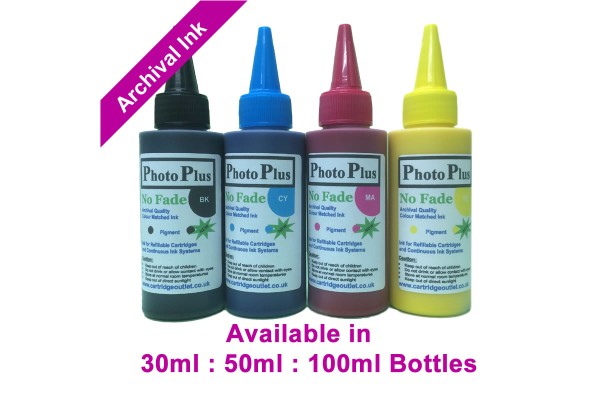 PhotoPlus 4 Colour Archival Dye Pigment Ink Set Compatible with Epson printers in 30ml, 50ml & 100ml