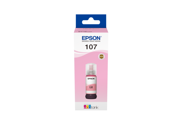 A 70ml Bottle of Epson 107 Series Light Magenta Ink for ET-18100 Printers.