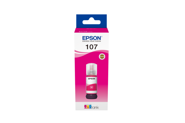 A 70ml Bottle of Epson 107 Series Magenta Ink for ET-18100 Printers.