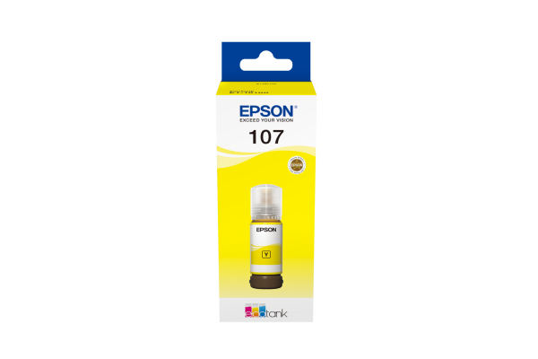 A 70ml Bottle of Epson 107 Series Yellow Ink for ET-18100 Printers.