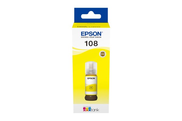 A 70ml Bottle of Epson 108 Series Yellow Ink for L8050, L18050 Printers.