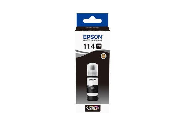 A 70ml Bottle of Epson 114 Series Photo Black Ink for ET8500 & ET-8550 Printers.