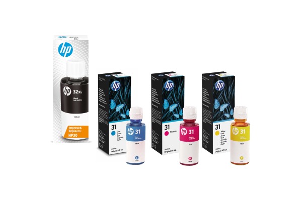 A Set of 4 Bottles of HP-32, HP-31 Pigment/Dye Genuine OEM HP Ink.