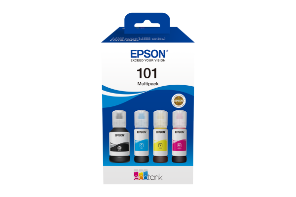 A Set of 4 Bottles of Epson101 Pigment & Dye Original Ink.