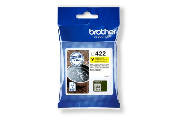 Genuine Standard Capacity Brother LC422 Yellow Ink Cartridge.