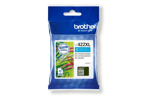 Genuine High Capacity XL Brother LC422XL Cyan Ink Cartridge.