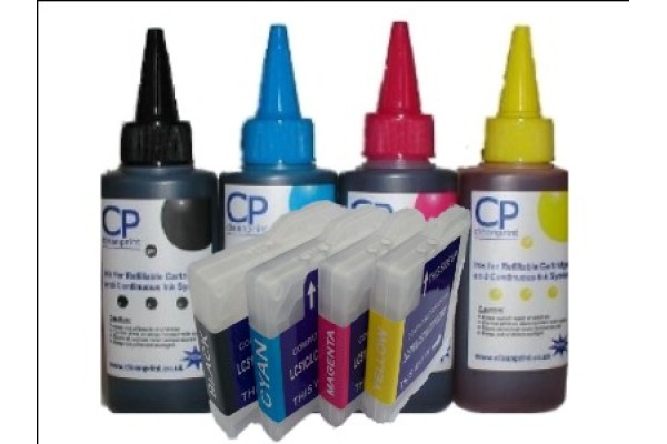 Brother Compatible LC970 LC1000 Refillable Cartridges with 400ml of Universal Ink.