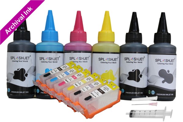 Refillable Cartridge Kit for Canon PGI-520-CLI-521, 6 x Cartridge Set with SplashJet Ink.