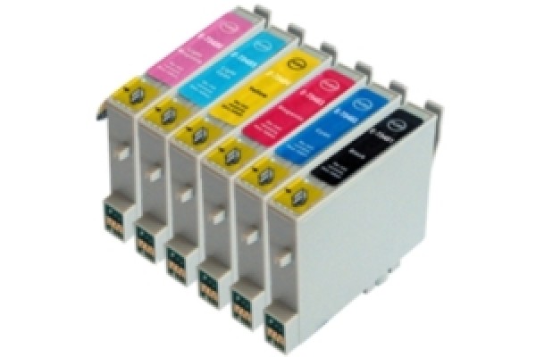 A set of pre-filled Epson Compatible T0487 dye sublimation ink cartridges.