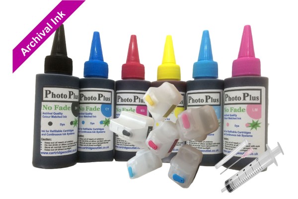 Refillable cartridge Kit for HP 363, 6 cartridge set with PhotoPlus Archival Ink.