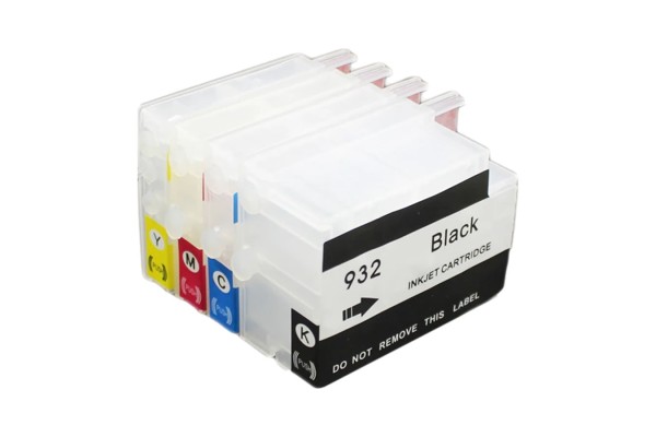 A set of HobbyPrint® compatible HP932 & HP933 refillable ink cartridges with auto reset chips.