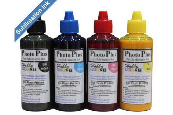 400ml 4 colour set of sublimation ink for Ricoh Printers for Mug & T-Shirt printing, PhotoPlus brand.