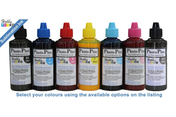 Sublimation ink in 30ml Bottles for Epson Printers, Select ink colours, PhotoPlus Brand