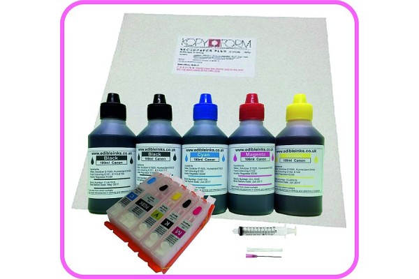 Edible Printer Refillable Cartridge Accessory Kit for Canon PGI-570, CLI-571 with Icing Sheets.